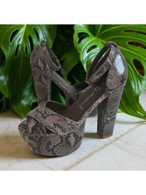 JEFFREY CAMPBELL Snake Print Leather Platform Heels Sandals Size 5